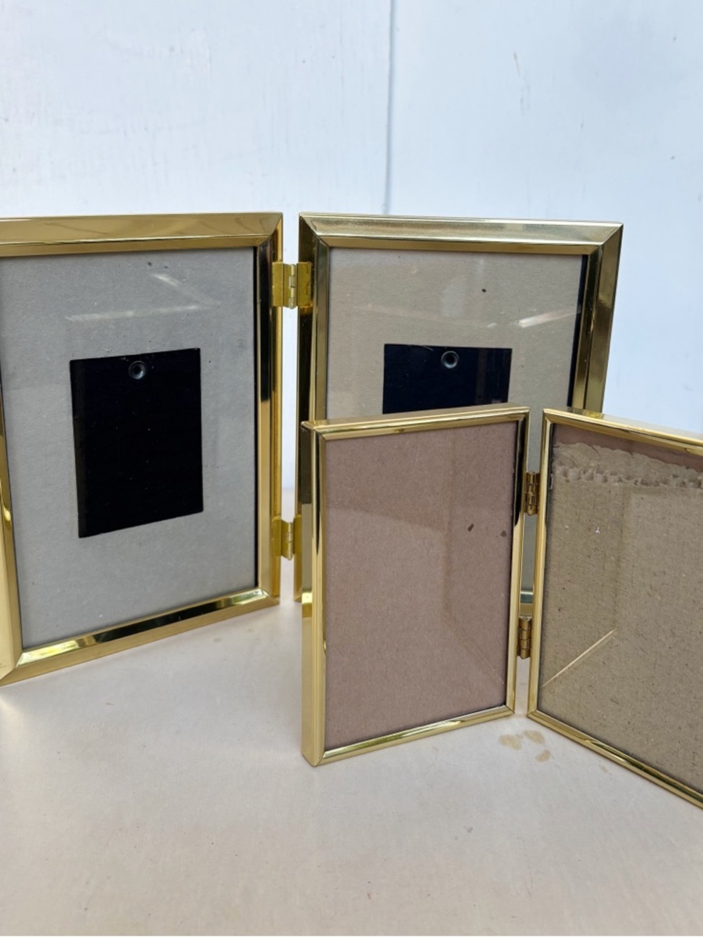 Vintage Brass Picture Frame 5x7, 3.5x5 Photo Art Deco Tabletop Set of 2